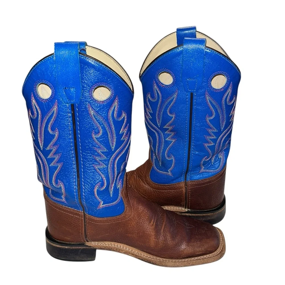 Cody James Brown Leather Blue Top Square Toe Boots